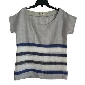 NWOT lemlem Striped Cotton Top, Gray/White/Blue, Sheer Panel, Women's Medium